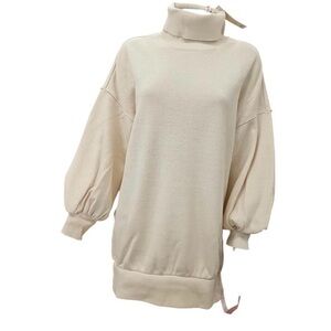 Cream Cowl Neck Oversized Boyfriend Sweater with Balloon Sleeves Size M